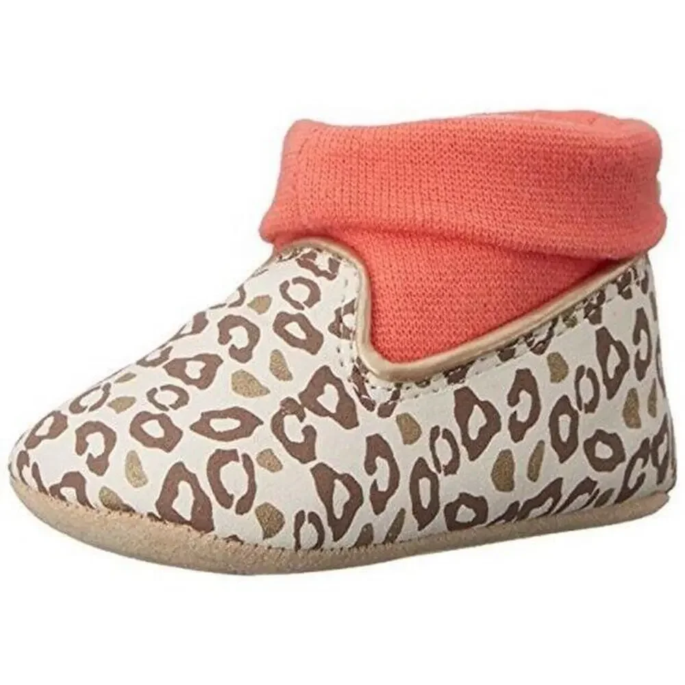 Rosie Pope 'Playful Leopard’ Adorable Crib Shoe. Gray And Red.  Size 0-3 month